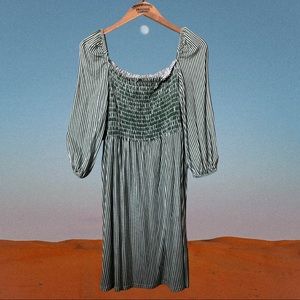 Green & White Striped Skater Dress